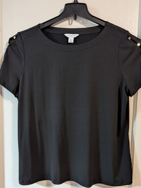 Liz Claiborne Black Short-Sleeve Top with Gold Button Accents